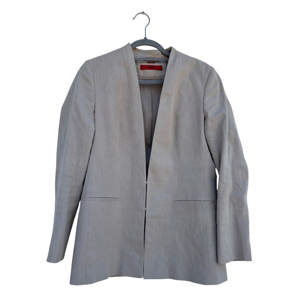Hugo Boss ARESAS Women Beige Textured Collarless Blazer Open Front Jacket Sz 8